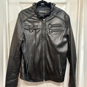 7 Diamonds Genuine Leather Moto Jacket | Size L Black